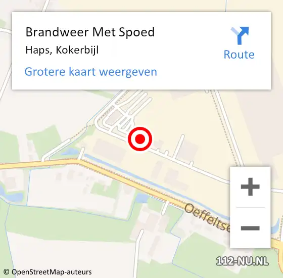 Locatie op kaart van de 112 melding: Brandweer Met Spoed Naar Haps, Kokerbijl op 7 februari 2024 19:49