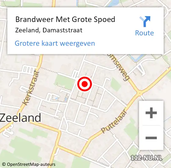 Locatie op kaart van de 112 melding: Brandweer Met Grote Spoed Naar Zeeland, Damaststraat op 7 februari 2024 19:53