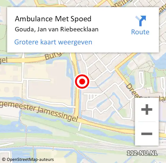 Locatie op kaart van de 112 melding: Ambulance Met Spoed Naar Gouda, Jan van Riebeecklaan op 7 februari 2024 19:59