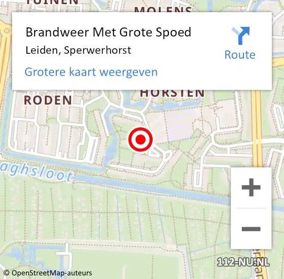 Locatie op kaart van de 112 melding: Brandweer Met Grote Spoed Naar Leiden, Sperwerhorst op 7 februari 2024 20:02