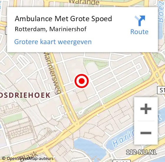 Locatie op kaart van de 112 melding: Ambulance Met Grote Spoed Naar Rotterdam, Mariniershof op 7 februari 2024 20:38