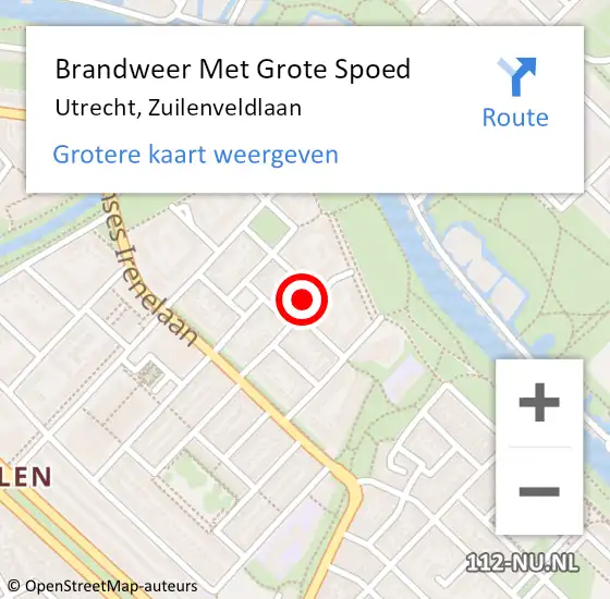 Locatie op kaart van de 112 melding: Brandweer Met Grote Spoed Naar Utrecht, Zuilenveldlaan op 7 februari 2024 20:57