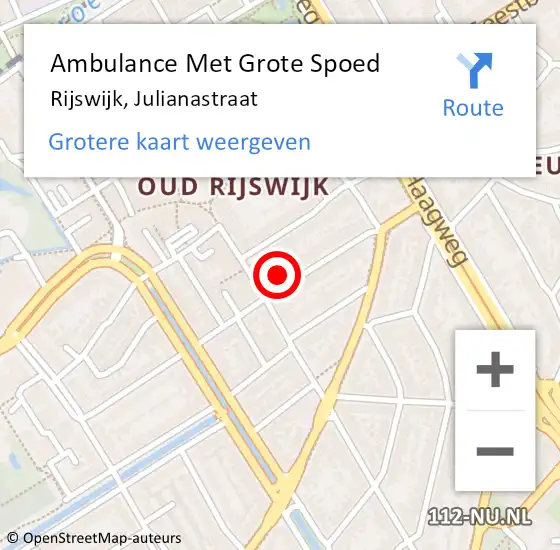 Locatie op kaart van de 112 melding: Ambulance Met Grote Spoed Naar Rijswijk, Julianastraat op 7 februari 2024 21:22