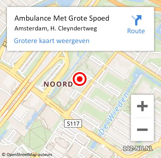 Locatie op kaart van de 112 melding: Ambulance Met Grote Spoed Naar Amsterdam, H. Cleyndertweg op 7 februari 2024 21:23