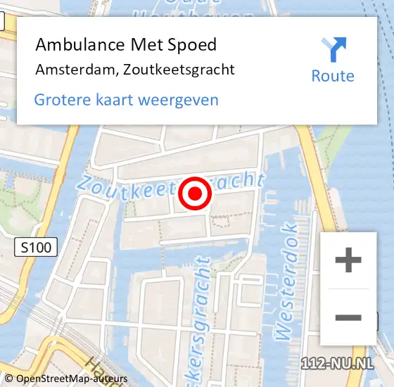 Locatie op kaart van de 112 melding: Ambulance Met Spoed Naar Amsterdam, Zoutkeetsgracht op 7 februari 2024 22:02