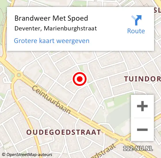 Locatie op kaart van de 112 melding: Brandweer Met Spoed Naar Deventer, Marienburghstraat op 7 februari 2024 22:05