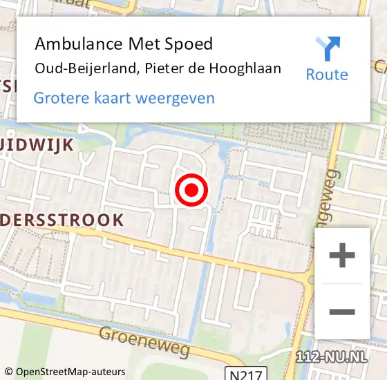 Locatie op kaart van de 112 melding: Ambulance Met Spoed Naar Oud-Beijerland, Pieter de Hooghlaan op 7 februari 2024 22:09