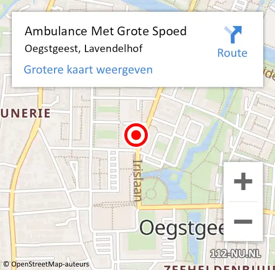 Locatie op kaart van de 112 melding: Ambulance Met Grote Spoed Naar Oegstgeest, Lavendelhof op 7 februari 2024 22:12