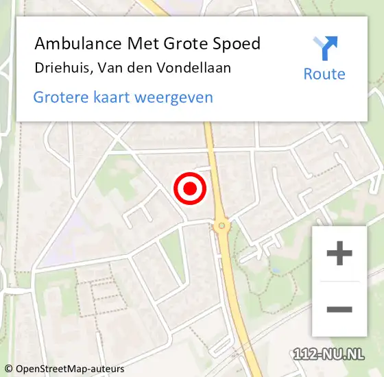 Locatie op kaart van de 112 melding: Ambulance Met Grote Spoed Naar Driehuis, Van den Vondellaan op 7 februari 2024 22:29