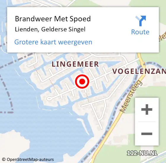 Locatie op kaart van de 112 melding: Brandweer Met Spoed Naar Lienden, Gelderse Singel op 7 februari 2024 22:29