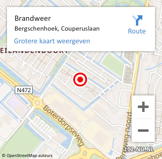 Locatie op kaart van de 112 melding: Brandweer Bergschenhoek, Couperuslaan op 7 februari 2024 22:41