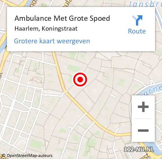 Locatie op kaart van de 112 melding: Ambulance Met Grote Spoed Naar Haarlem, Koningstraat op 7 februari 2024 23:20