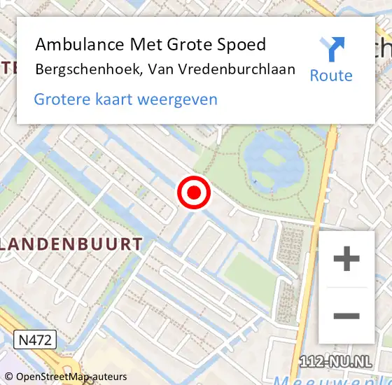 Locatie op kaart van de 112 melding: Ambulance Met Grote Spoed Naar Bergschenhoek, Van Vredenburchlaan op 7 februari 2024 23:53