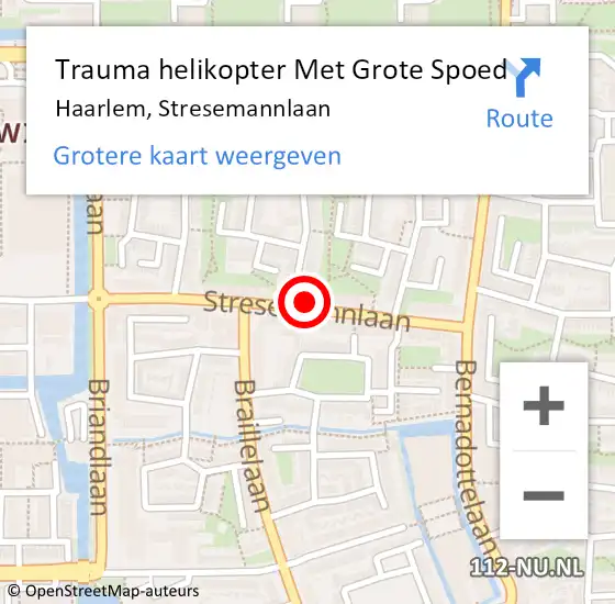 Locatie op kaart van de 112 melding: Trauma helikopter Met Grote Spoed Naar Haarlem, Stresemannlaan op 8 februari 2024 01:14