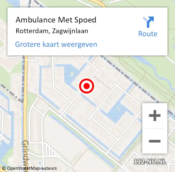 Locatie op kaart van de 112 melding: Ambulance Met Spoed Naar Rotterdam, Zagwijnlaan op 8 februari 2024 01:35