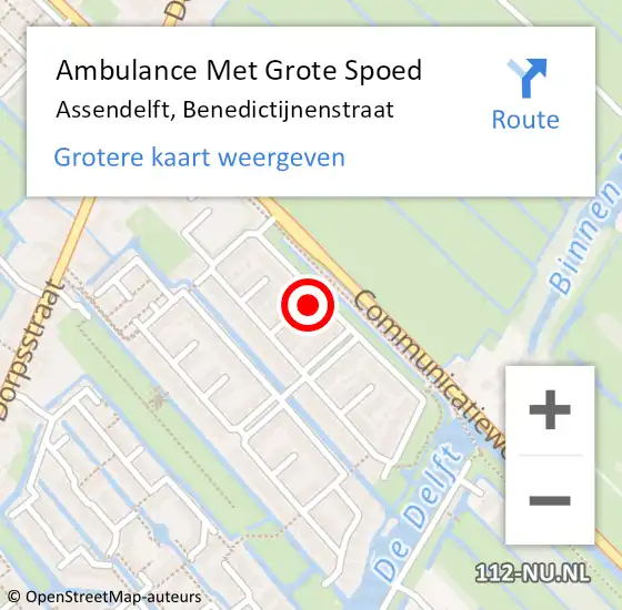 Locatie op kaart van de 112 melding: Ambulance Met Grote Spoed Naar Assendelft, Benedictijnenstraat op 8 februari 2024 01:52