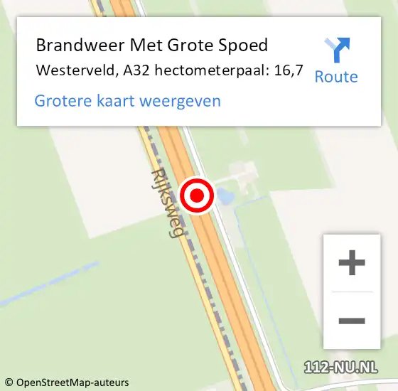 Locatie op kaart van de 112 melding: Brandweer Met Grote Spoed Naar Westerveld, A32 hectometerpaal: 16,7 op 8 februari 2024 02:03