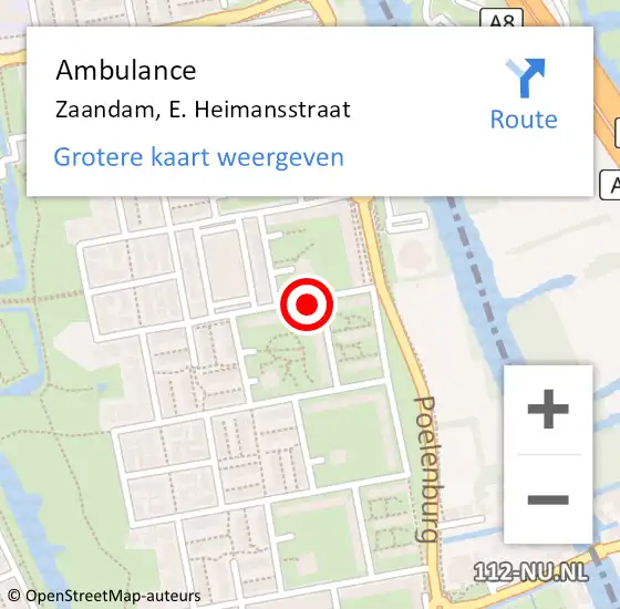 Locatie op kaart van de 112 melding: Ambulance Zaandam, E. Heimansstraat op 8 februari 2024 05:02
