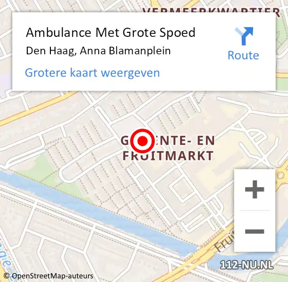 Locatie op kaart van de 112 melding: Ambulance Met Grote Spoed Naar Den Haag, Anna Blamanplein op 8 februari 2024 05:37