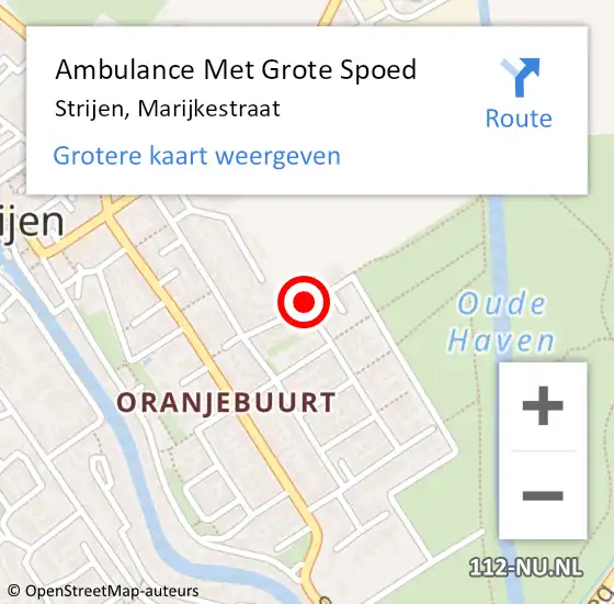 Locatie op kaart van de 112 melding: Ambulance Met Grote Spoed Naar Strijen, Marijkestraat op 8 februari 2024 05:53