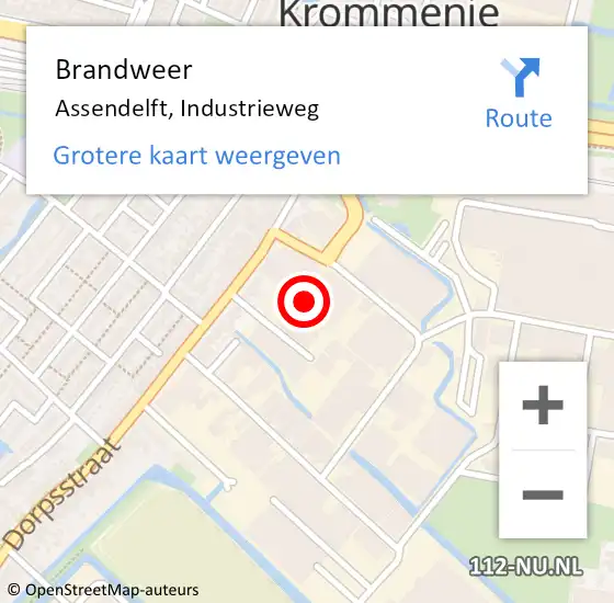 Locatie op kaart van de 112 melding: Brandweer Assendelft, Industrieweg op 8 februari 2024 06:50