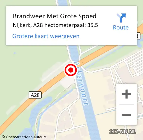 Locatie op kaart van de 112 melding: Brandweer Met Grote Spoed Naar Nijkerk, A28 hectometerpaal: 35,5 op 8 februari 2024 07:00