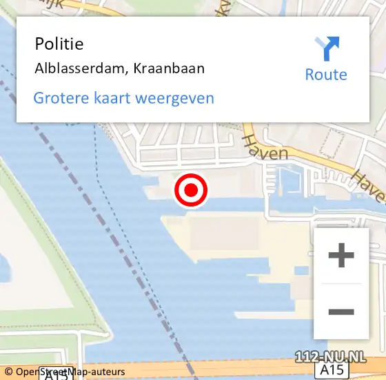 Locatie op kaart van de 112 melding: Politie Alblasserdam, Kraanbaan op 8 februari 2024 07:20