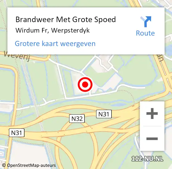 Locatie op kaart van de 112 melding: Brandweer Met Grote Spoed Naar Wirdum Fr, Werpsterdyk op 25 september 2014 07:41