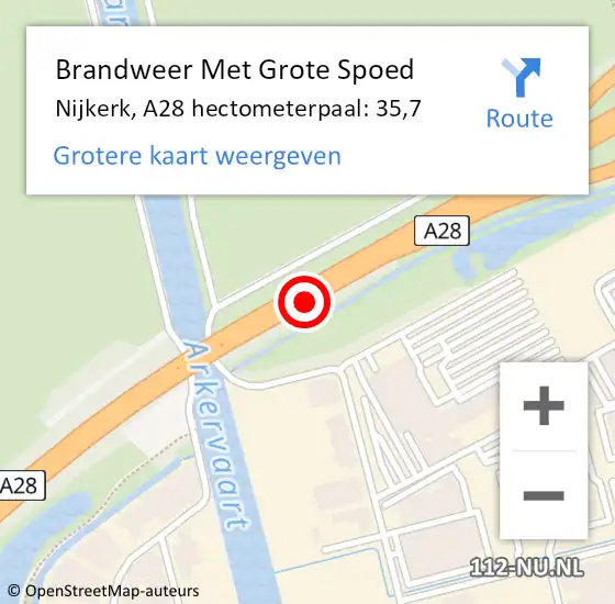 Locatie op kaart van de 112 melding: Brandweer Met Grote Spoed Naar Nijkerk, A28 hectometerpaal: 35,7 op 8 februari 2024 07:28