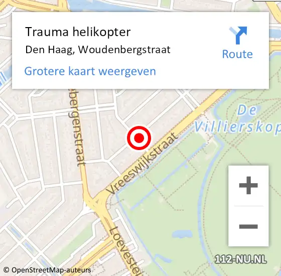 Locatie op kaart van de 112 melding: Trauma helikopter Den Haag, Woudenbergstraat op 8 februari 2024 07:53