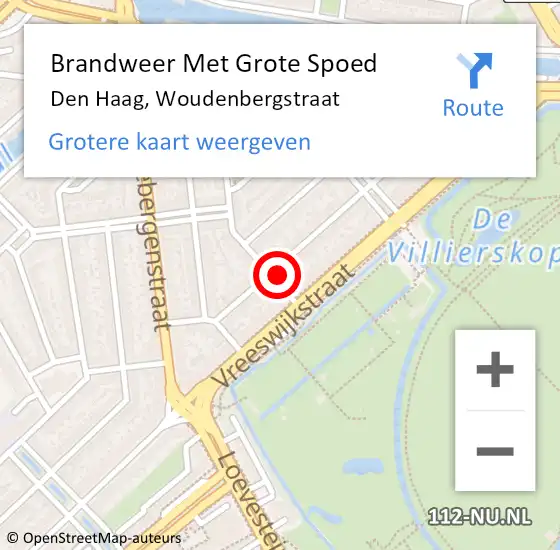 Locatie op kaart van de 112 melding: Brandweer Met Grote Spoed Naar Den Haag, Woudenbergstraat op 8 februari 2024 07:57