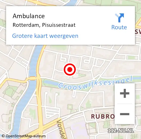 Locatie op kaart van de 112 melding: Ambulance Rotterdam, Pisuissestraat op 8 februari 2024 08:25