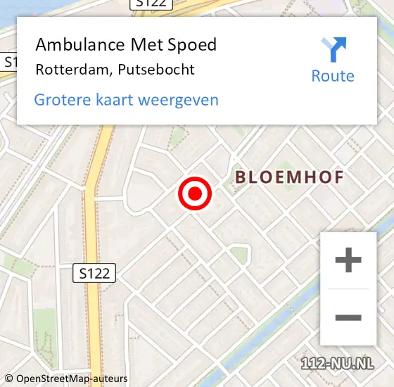 Locatie op kaart van de 112 melding: Ambulance Met Spoed Naar Rotterdam, Putsebocht op 8 februari 2024 08:30