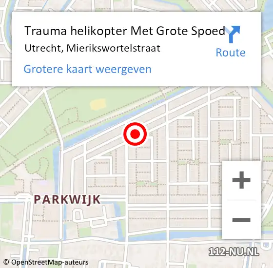 Locatie op kaart van de 112 melding: Trauma helikopter Met Grote Spoed Naar Utrecht, Mierikswortelstraat op 8 februari 2024 08:35