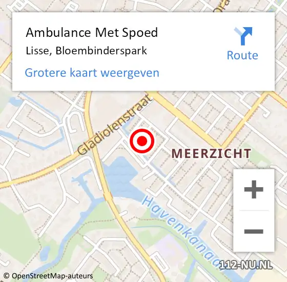 Locatie op kaart van de 112 melding: Ambulance Met Spoed Naar Lisse, Bloembinderspark op 8 februari 2024 08:38