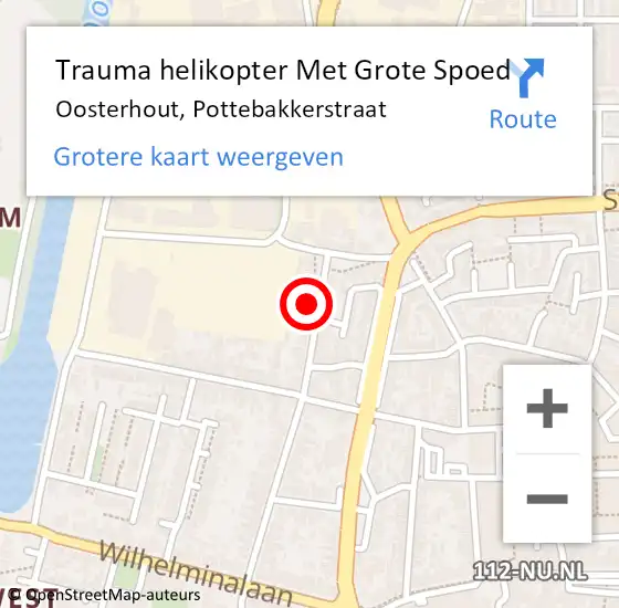 Locatie op kaart van de 112 melding: Trauma helikopter Met Grote Spoed Naar Oosterhout, Pottebakkerstraat op 8 februari 2024 08:53