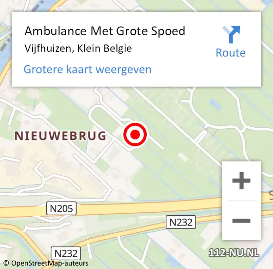 Locatie op kaart van de 112 melding: Ambulance Met Grote Spoed Naar Vijfhuizen, Klein Belgie op 8 februari 2024 09:04