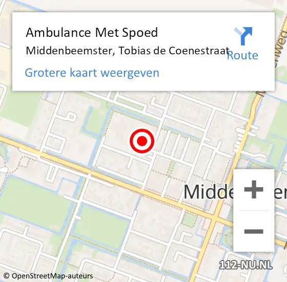 Locatie op kaart van de 112 melding: Ambulance Met Spoed Naar Middenbeemster, Tobias de Coenestraat op 8 februari 2024 09:46