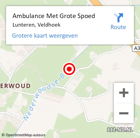 Locatie op kaart van de 112 melding: Ambulance Met Grote Spoed Naar Lunteren, Veldhoek op 25 september 2014 07:59