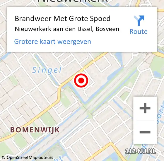 Locatie op kaart van de 112 melding: Brandweer Met Grote Spoed Naar Nieuwerkerk aan den IJssel, Bosveen op 8 februari 2024 09:53