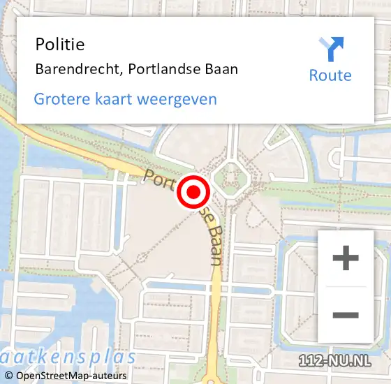 Locatie op kaart van de 112 melding: Politie Barendrecht, Portlandse Baan op 8 februari 2024 10:14