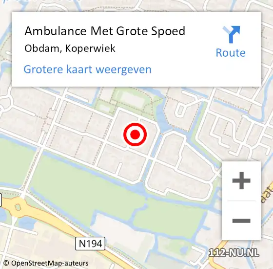 Locatie op kaart van de 112 melding: Ambulance Met Grote Spoed Naar Obdam, Koperwiek op 8 februari 2024 10:29