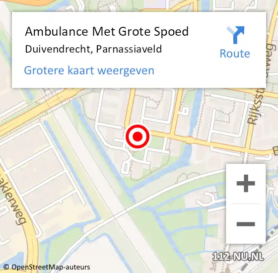 Locatie op kaart van de 112 melding: Ambulance Met Grote Spoed Naar Duivendrecht, Parnassiaveld op 8 februari 2024 10:35