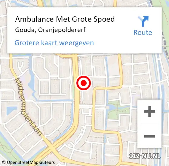 Locatie op kaart van de 112 melding: Ambulance Met Grote Spoed Naar Gouda, Oranjepoldererf op 8 februari 2024 10:59