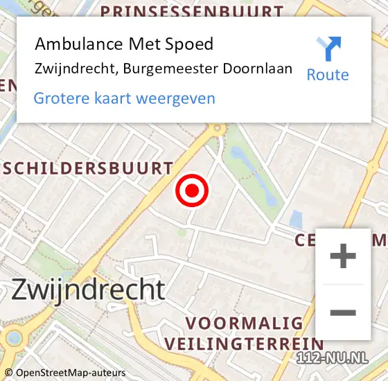 Locatie op kaart van de 112 melding: Ambulance Met Spoed Naar Zwijndrecht, Burgemeester Doornlaan op 8 februari 2024 11:09