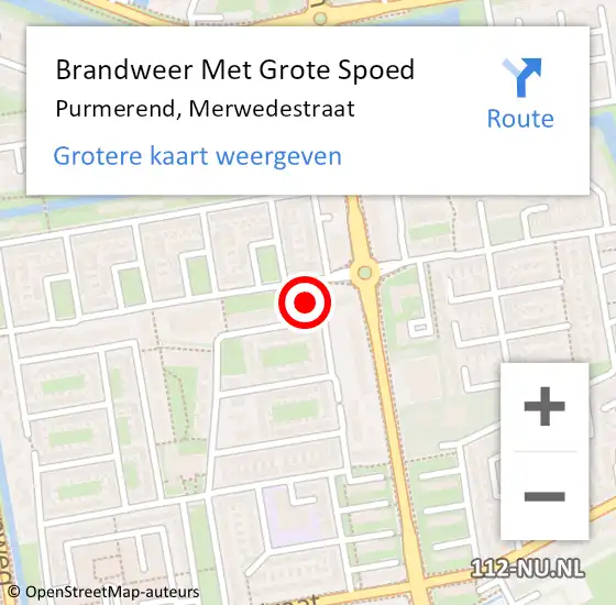 Locatie op kaart van de 112 melding: Brandweer Met Grote Spoed Naar Purmerend, Merwedestraat op 8 februari 2024 11:20