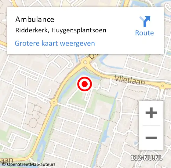 Locatie op kaart van de 112 melding: Ambulance Ridderkerk, Huygensplantsoen op 8 februari 2024 11:35