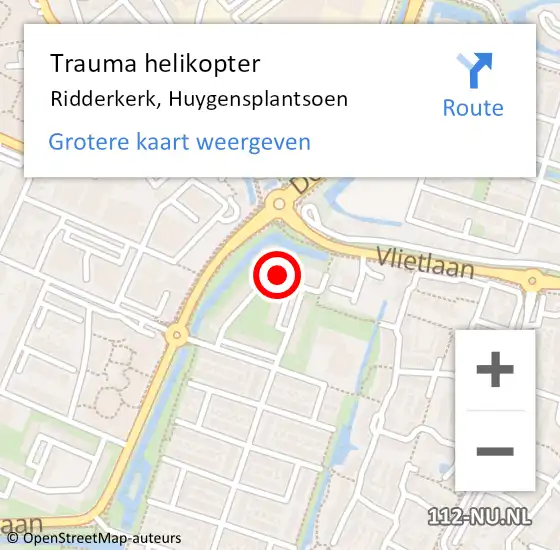Locatie op kaart van de 112 melding: Trauma helikopter Ridderkerk, Huygensplantsoen op 8 februari 2024 11:35