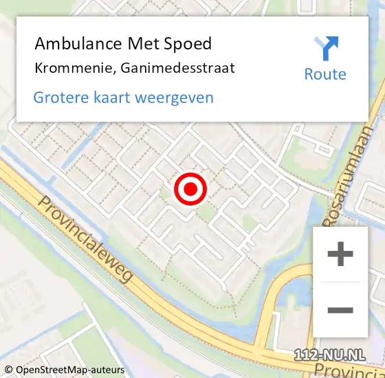 Locatie op kaart van de 112 melding: Ambulance Met Spoed Naar Krommenie, Ganimedesstraat op 8 februari 2024 11:42