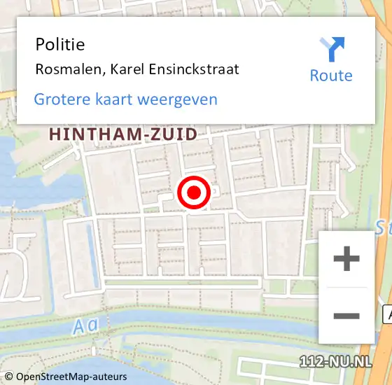 Locatie op kaart van de 112 melding: Politie Rosmalen, Karel Ensinckstraat op 8 februari 2024 12:41